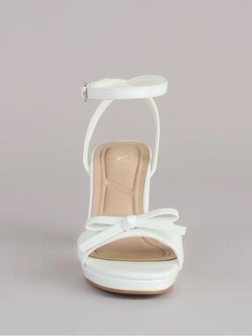 White Ankle-Strap Bow Platform Heels
